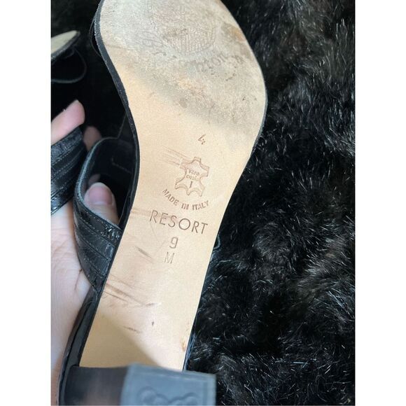 Brighton Black Leather "Resort" Sandal Slides 9 Leather Soles - Picture 7 of 8